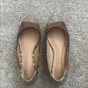 Jessica Simpson Women's Snakeskin Flats - Brown and Cream